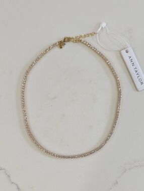 Ann Taylor Gold Crystal Tennis Necklace - Clear & Gold
